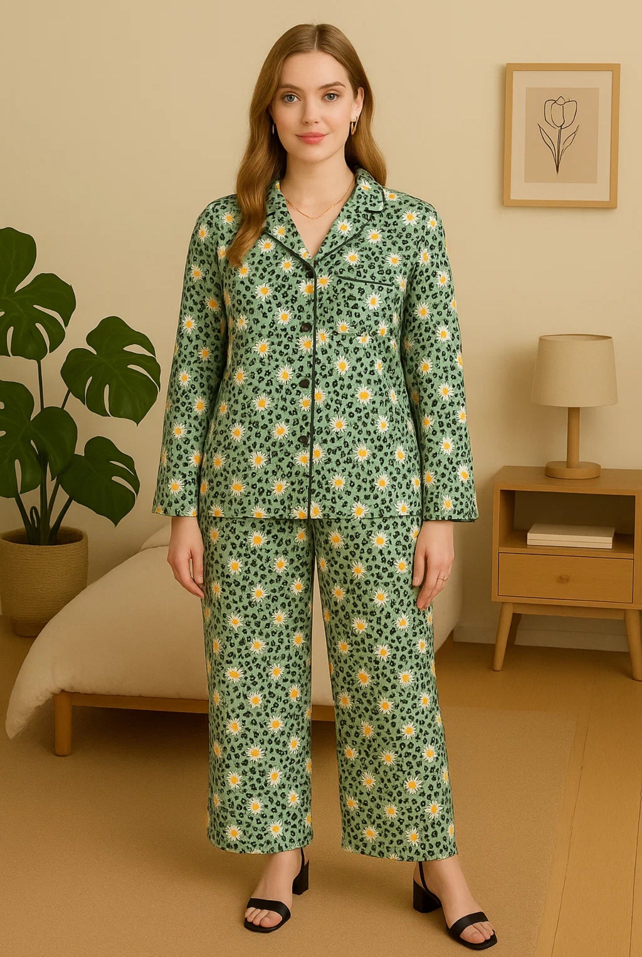 Lightgreen Sunflower Sleepwear
