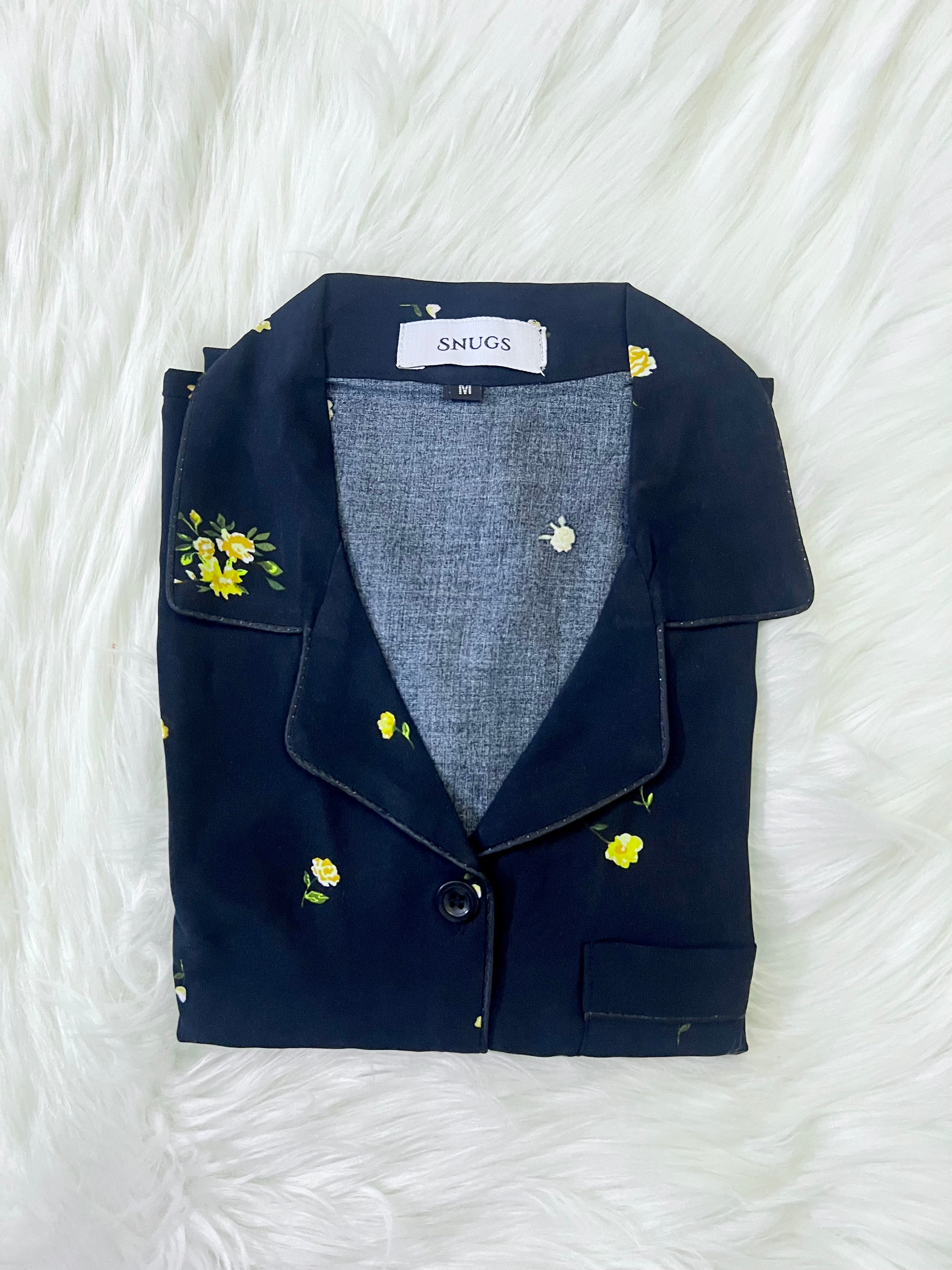 Black Yellow Floral Sleepwear