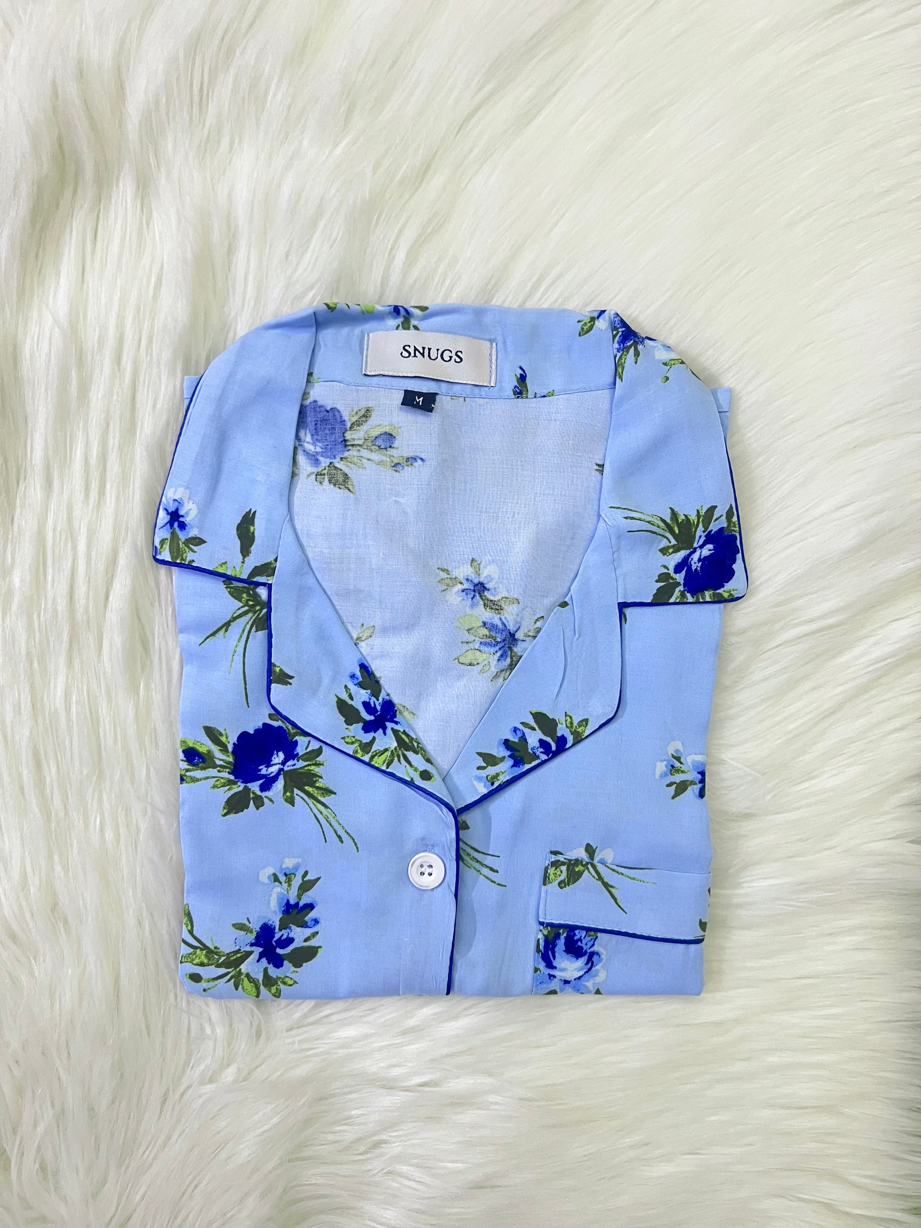 Sky Blue Floral Sleepwear