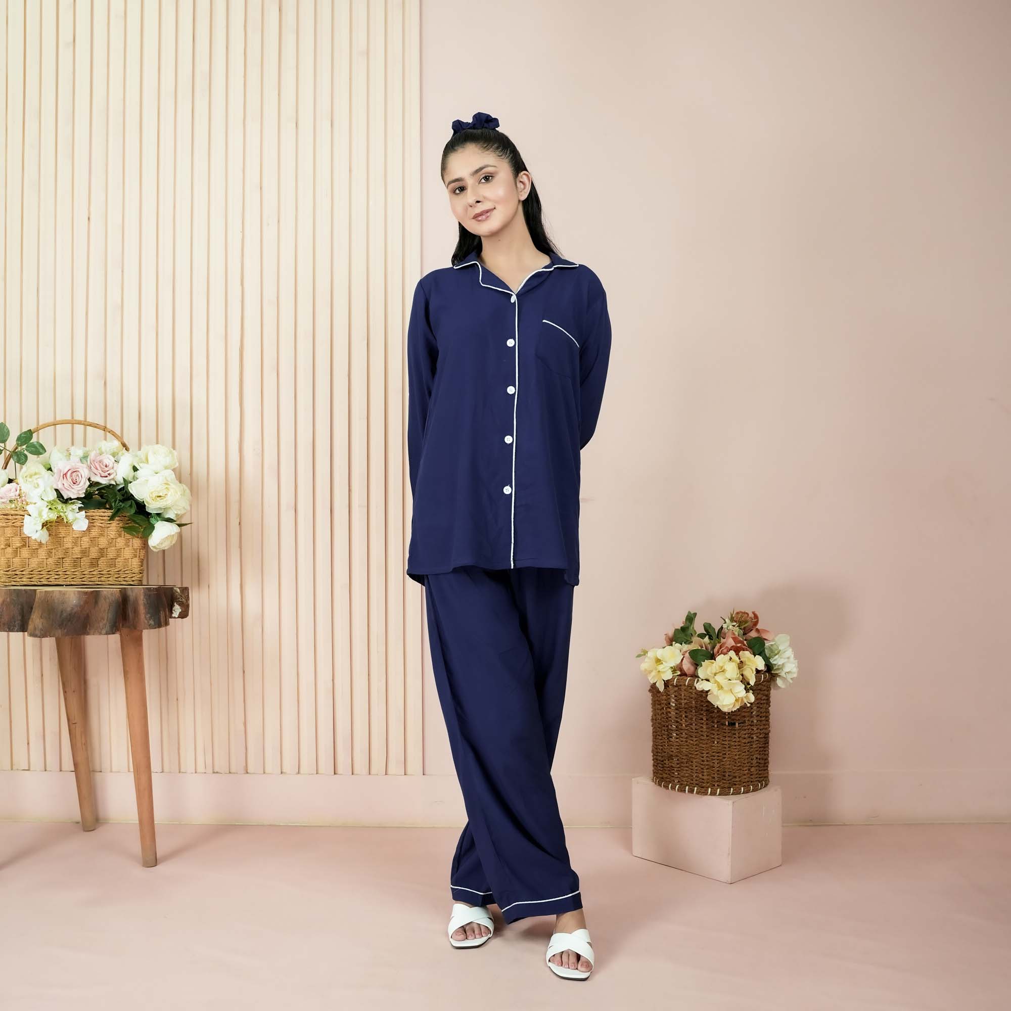 Solid Navy Blue Sleepwear