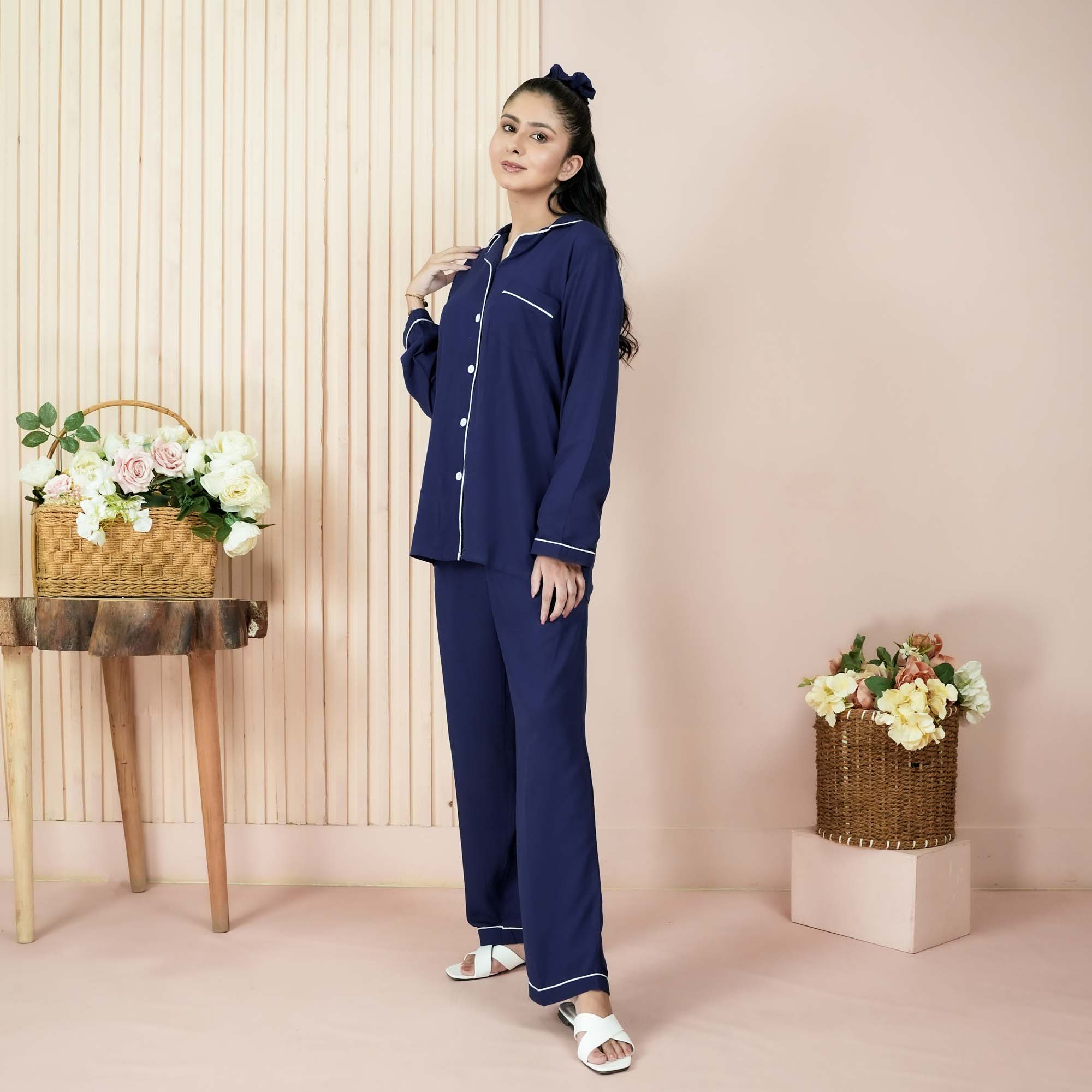 Solid Navy Blue Sleepwear