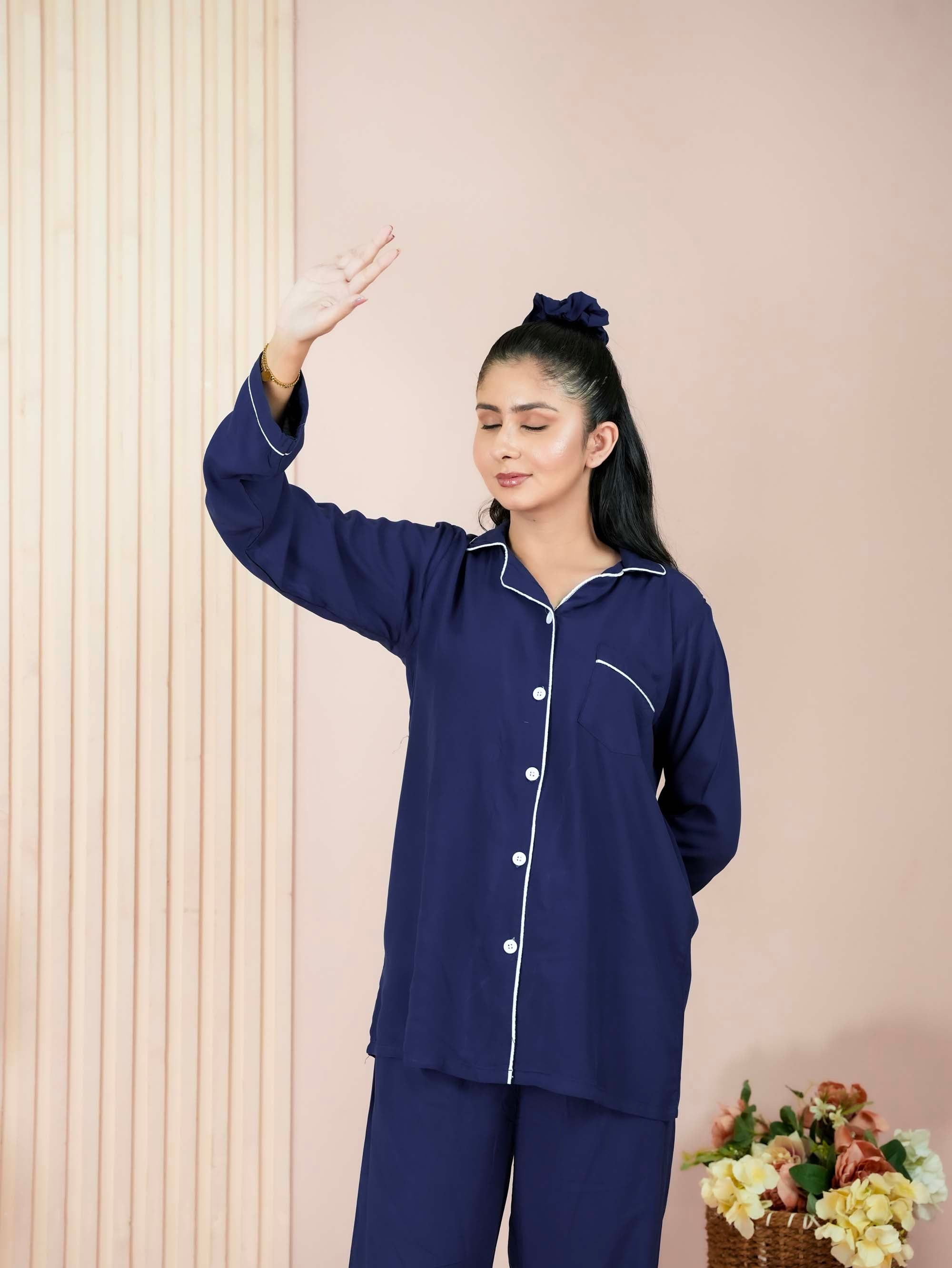 Solid Navy Blue Sleepwear
