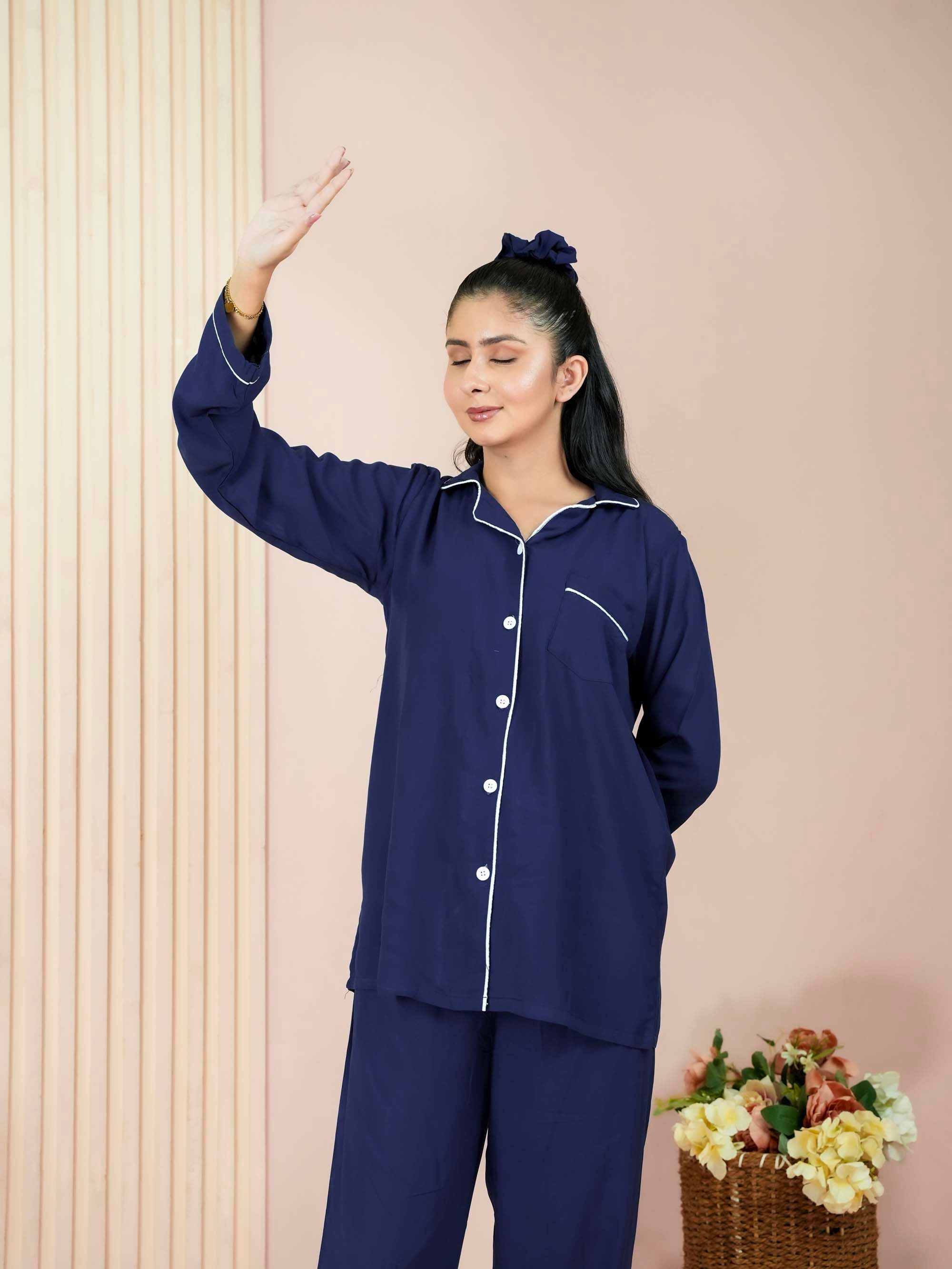 Solid Navy Blue Sleepwear