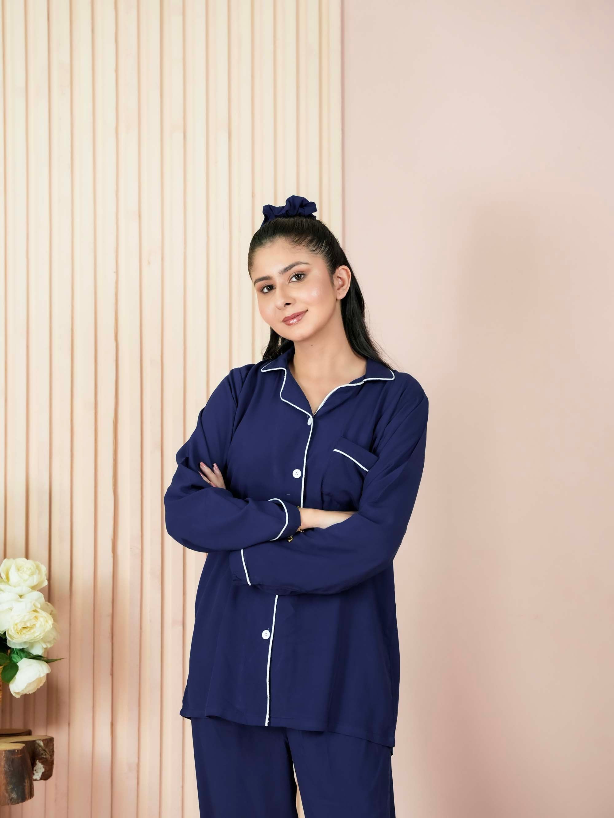 Solid Navy Blue Sleepwear