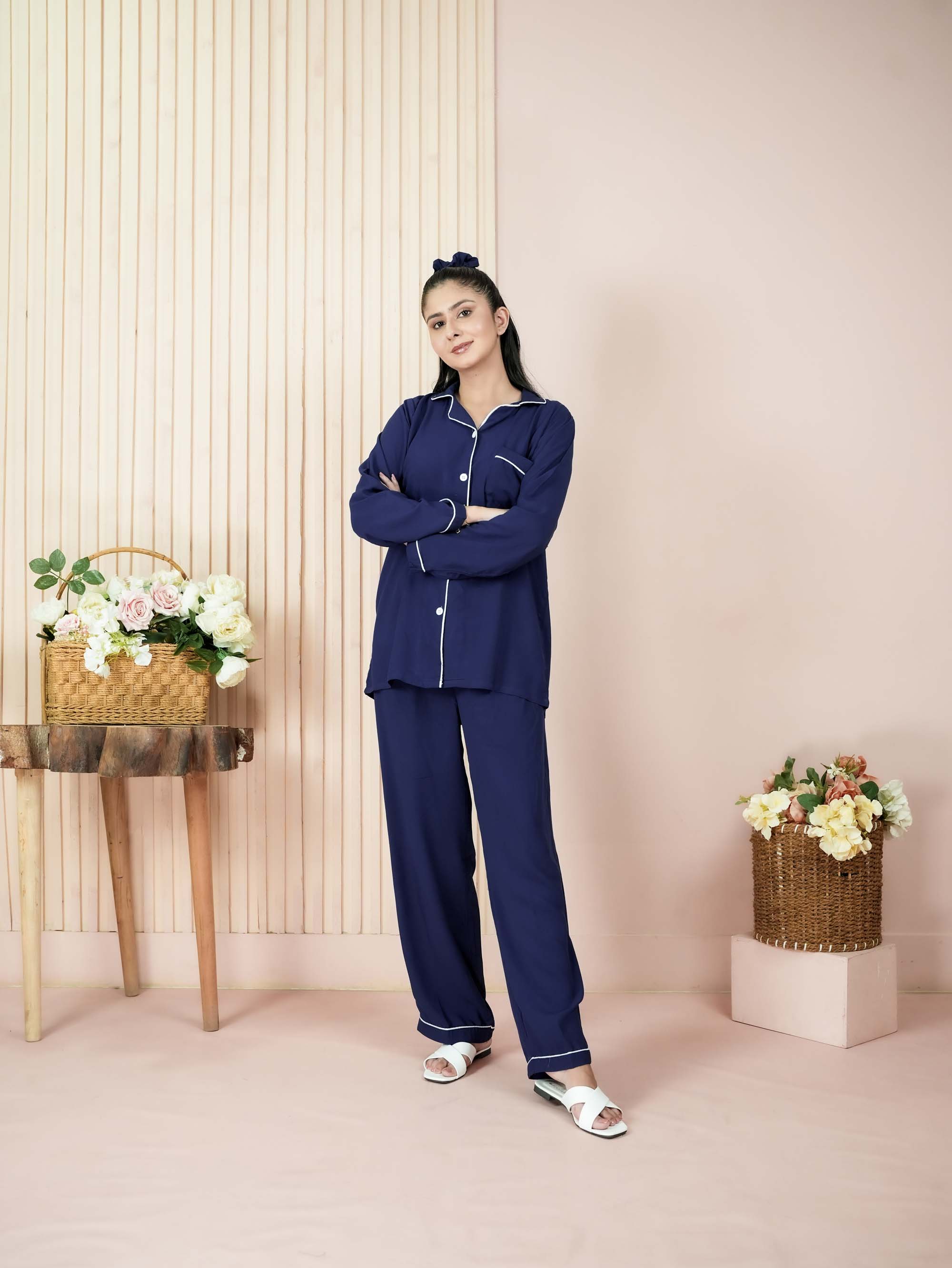 Solid Navy Blue Sleepwear