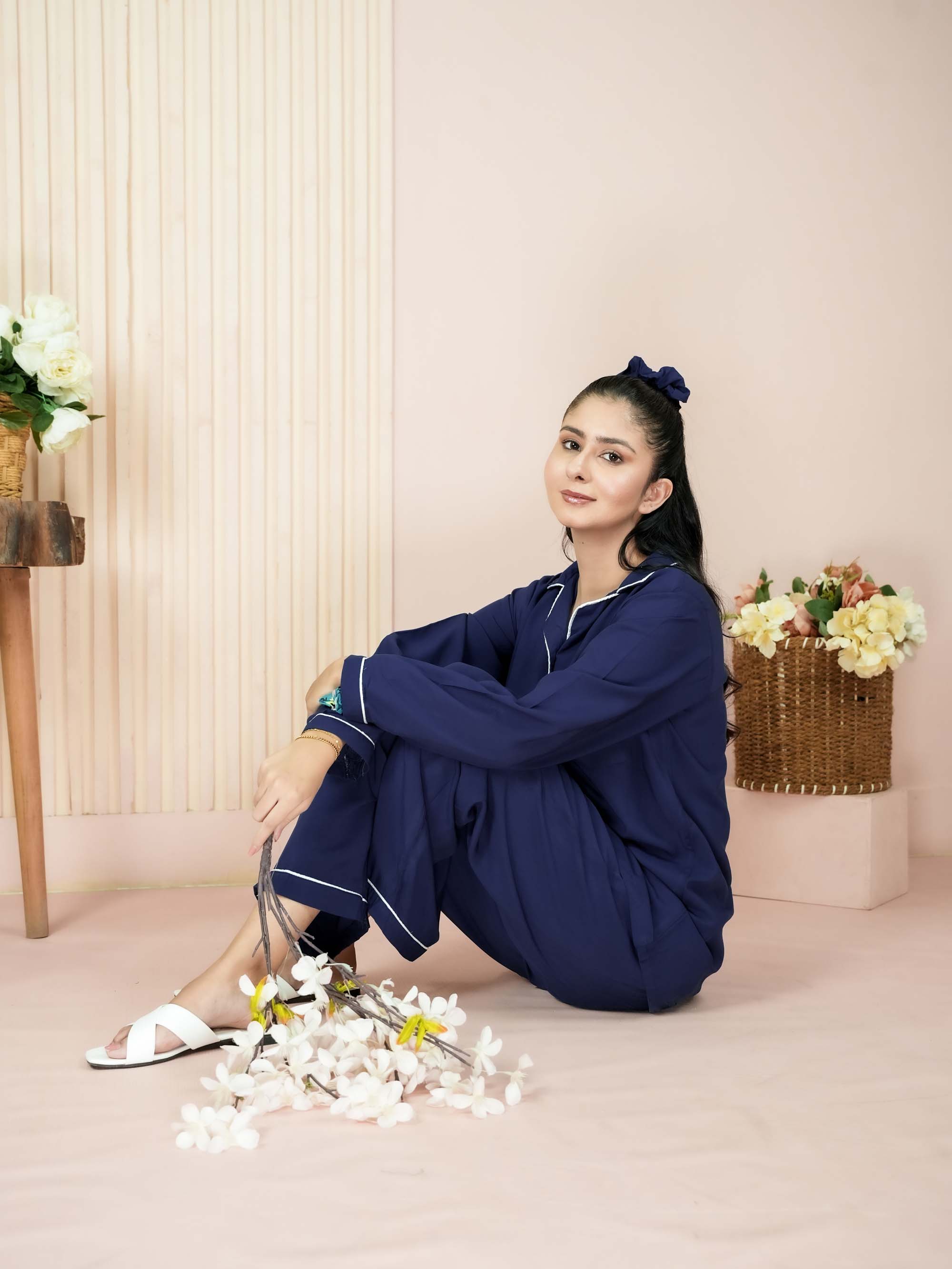 Solid Navy Blue Sleepwear
