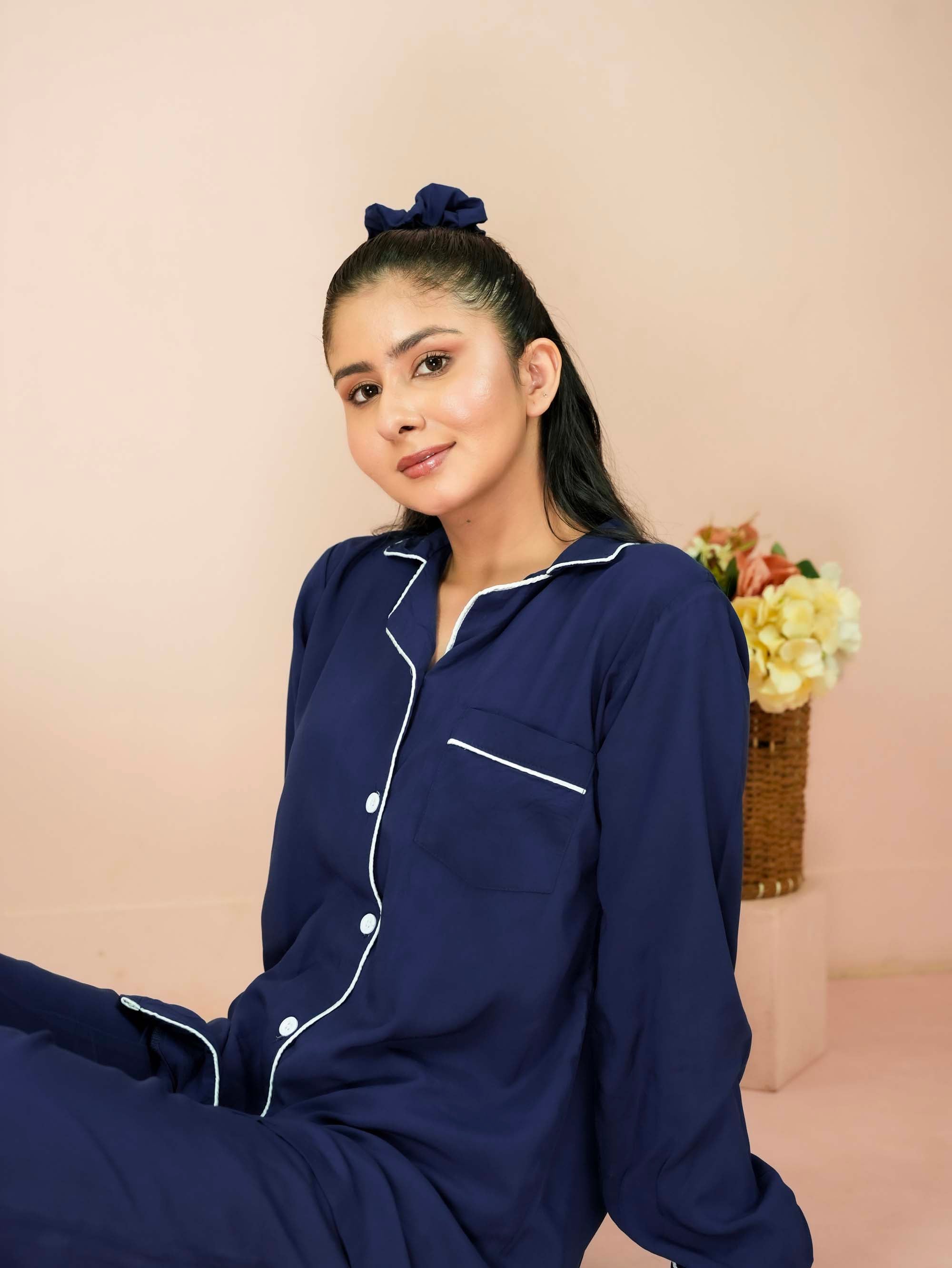 Solid Navy Blue Sleepwear